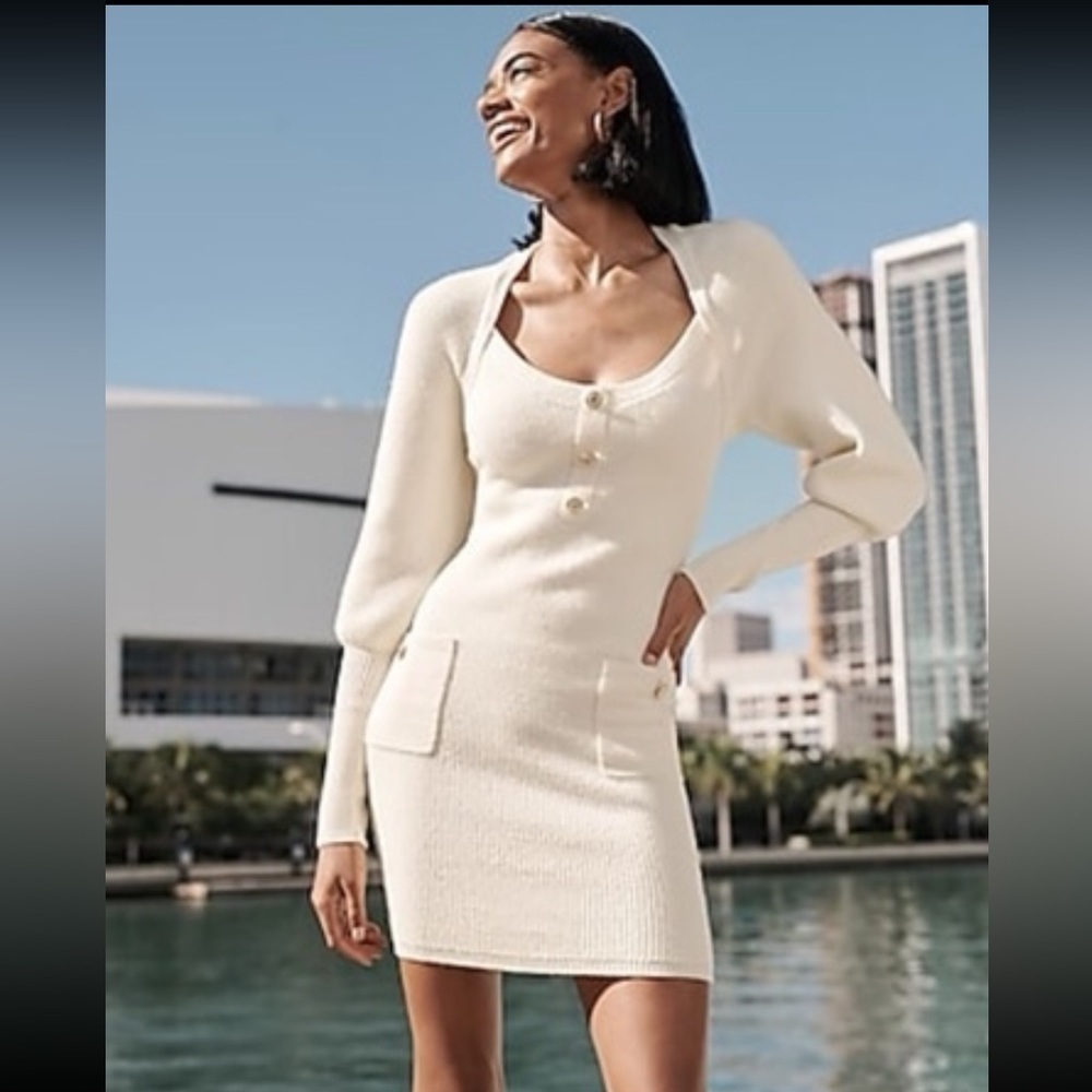 Express Cream sweater‎ mini dress balloon sleeves size small NWT